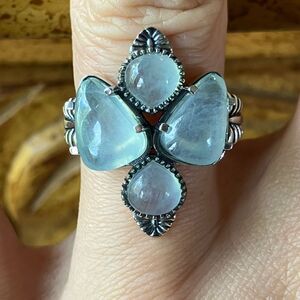 Genuine Aquamarine Sterling Silver Ring Size 6